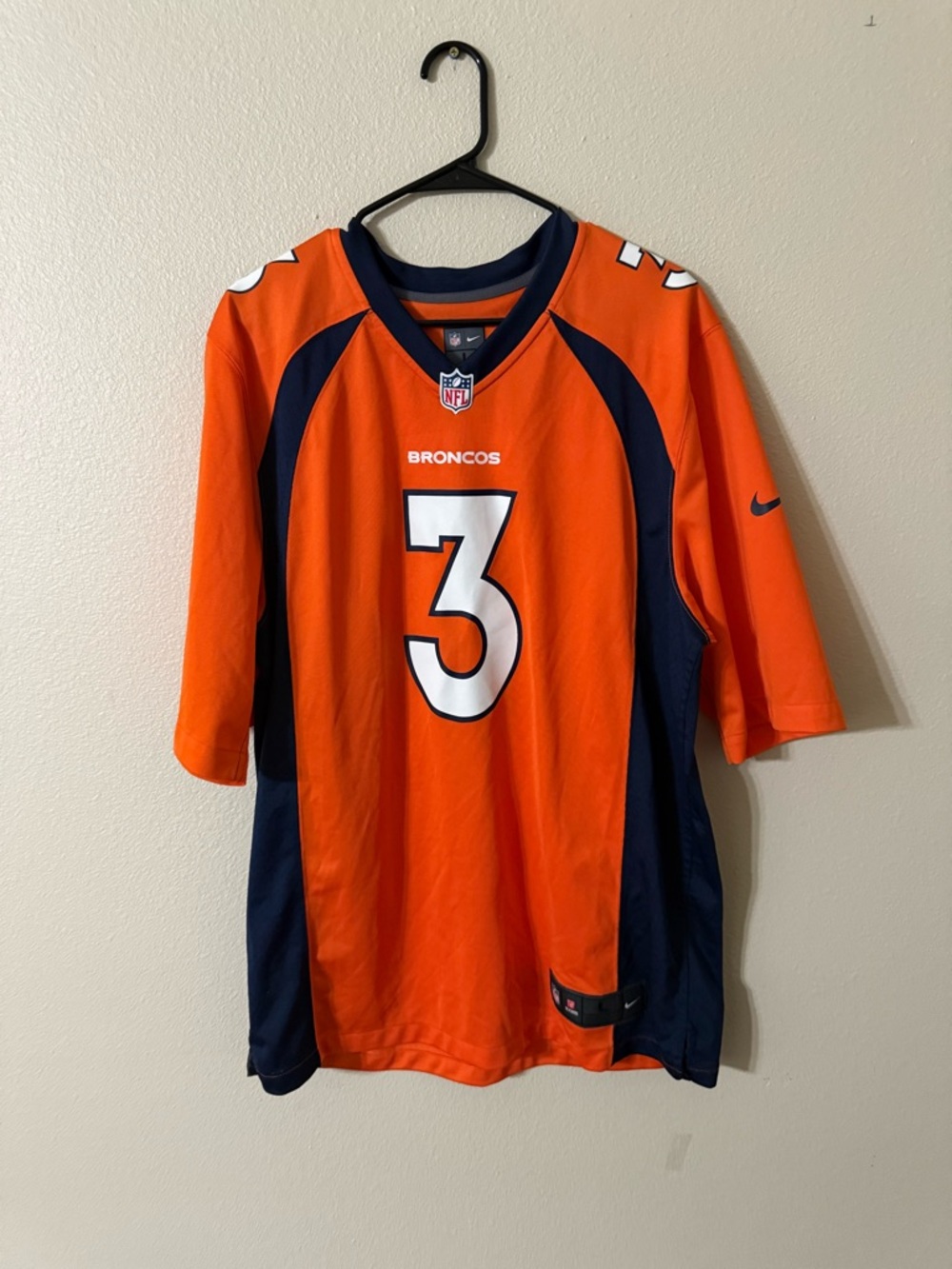 Nike Orange and Navy Broncos #3 Russell Wilson Football Jersey